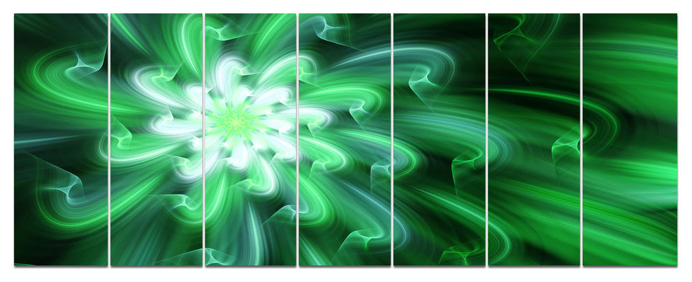 Large Green Exotic Flower Petals, Floral Canvas Art Print, 83"x32", 7 Panels