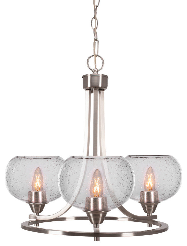 Paramount Uplight 3-Light Chandelier, Brushed Nickel, 7" Clear Bubble Glass