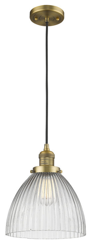 1-Light Dimmable LED Seneca Falls 9.5" Pendant, Brushed Brass