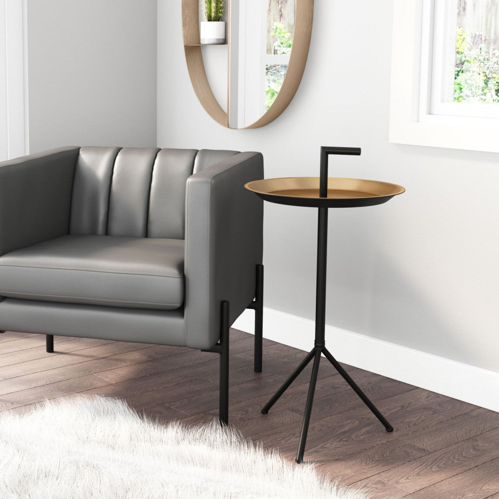 Sofa Side Table, Round, Steel Metal, Gold, Black, Lounge Cafe Lobby Hospitality