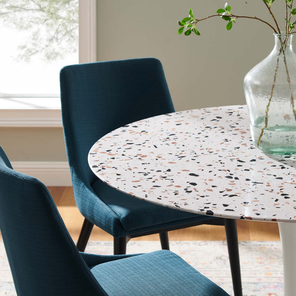 47" Dining Table, Round, White, Wood, Metal, Modern, Bistro Hospitality