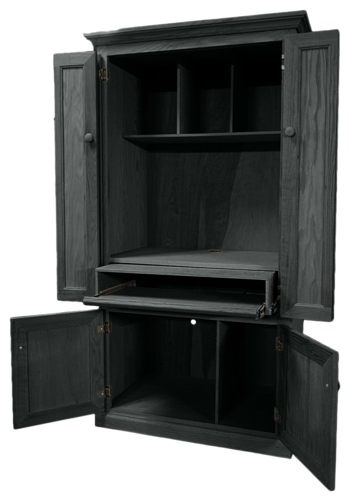 Traditional Oak Computer Armoire, Iron Ore