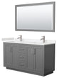 60"DBL Vanity Dark Gray, LV Carrara Cult. Top, Sinks, Nickel Trim, 58"Mirror