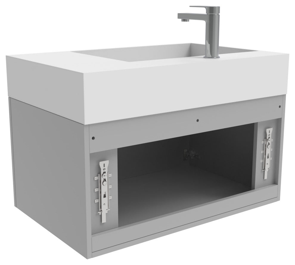 CastelloUSA Amazon 30" Left Wall Mounted Bathroom Vanity Set, Gray, White Top, Chrome Handles