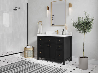 Sonoma 42 Single Sink Reeded Bath Vanity in Black 1.5" White Quartz
