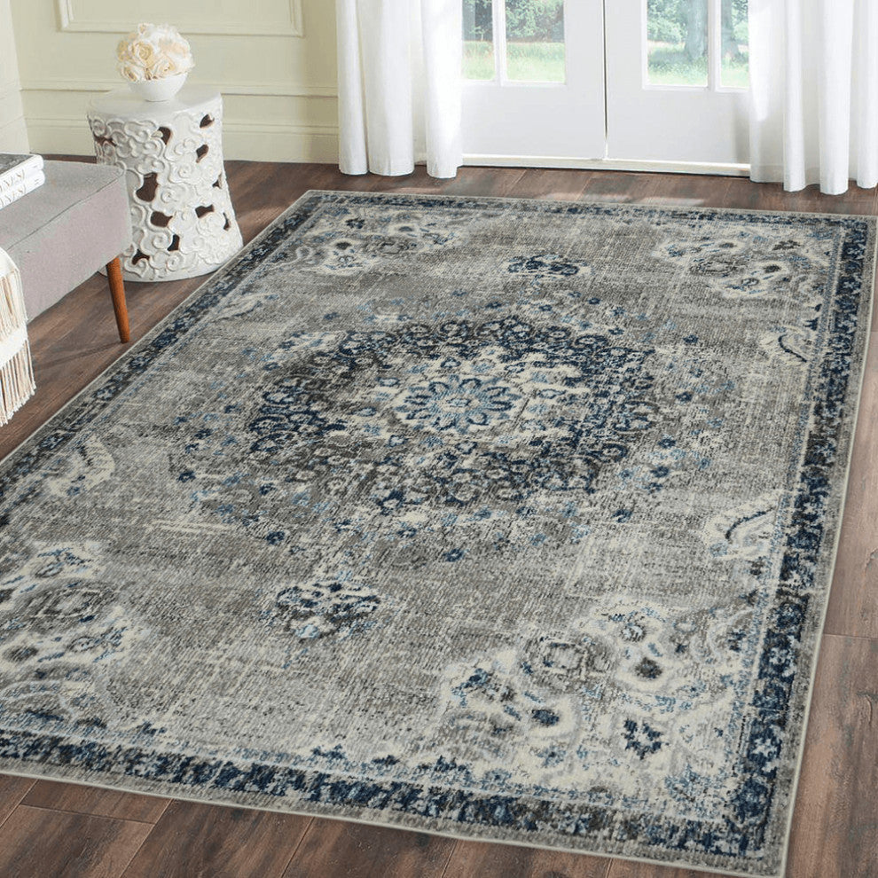 8' x 11' Teal Blue Medallion Power Loom Area Rug