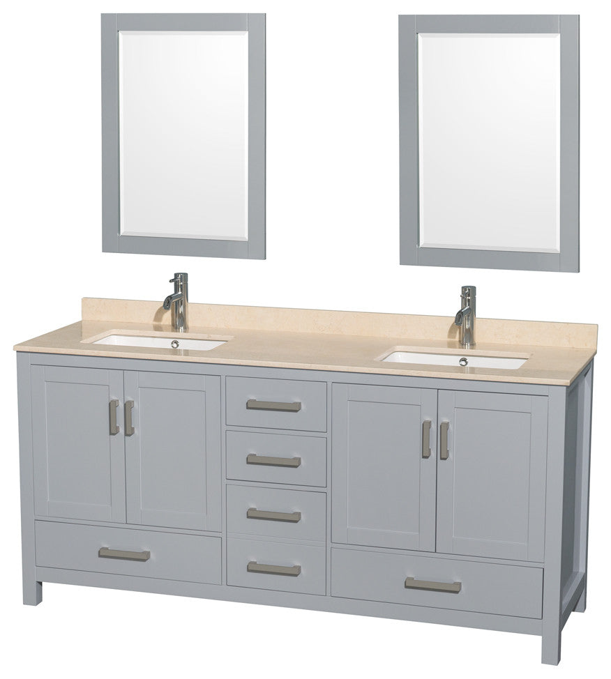 Wyndham WCS141472DGYIVUNSM24 72 inch Vanity in Gray with Ivory Marble and Square