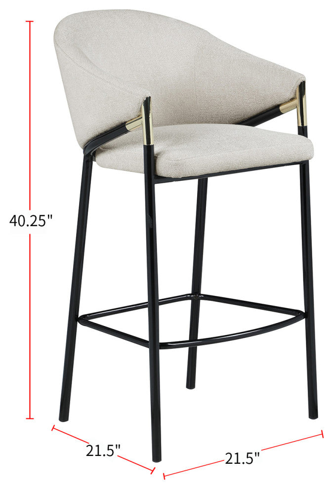 Set of 2 Bar Stool, Black and Beige