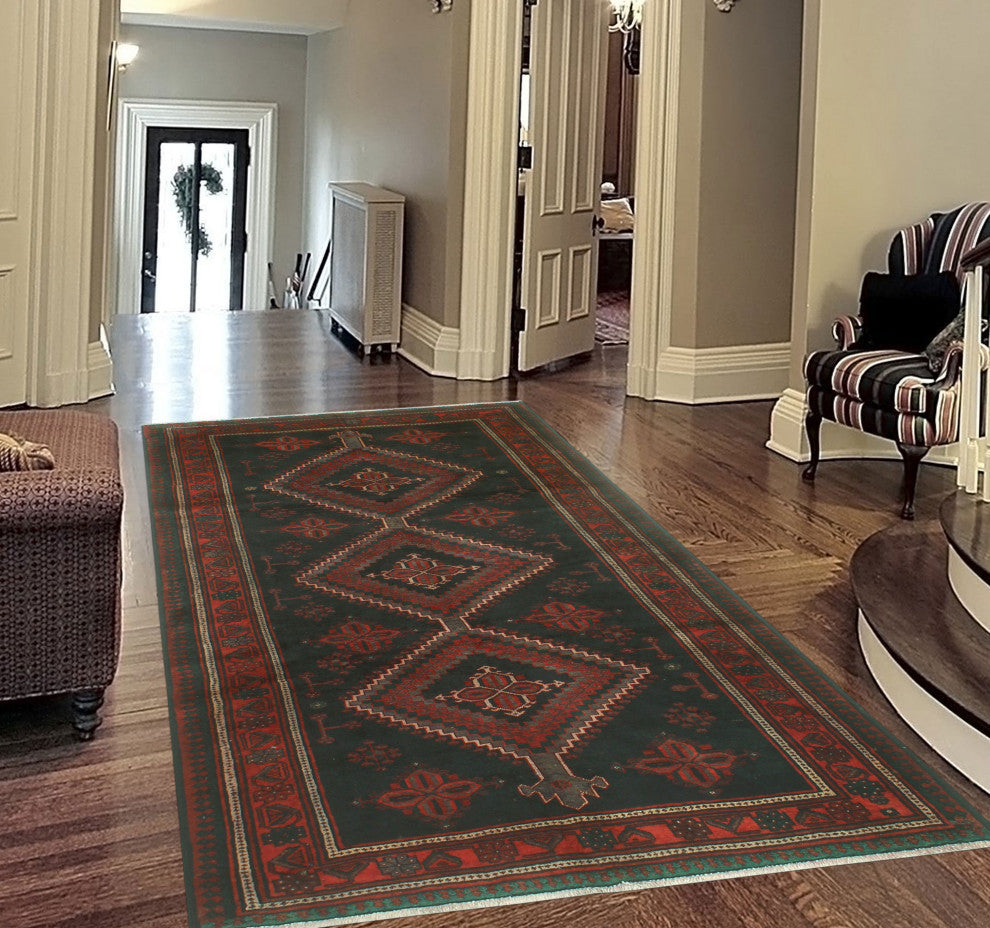 Vintage Distressed Brixton Black/Rust Rug, 5'3x9'1