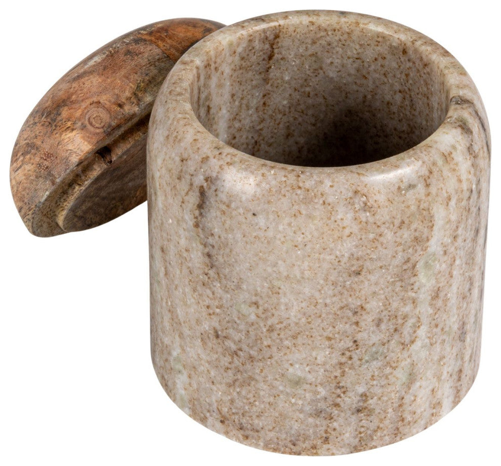 Modern Marble Canister with Wood Lid, Natural, Small