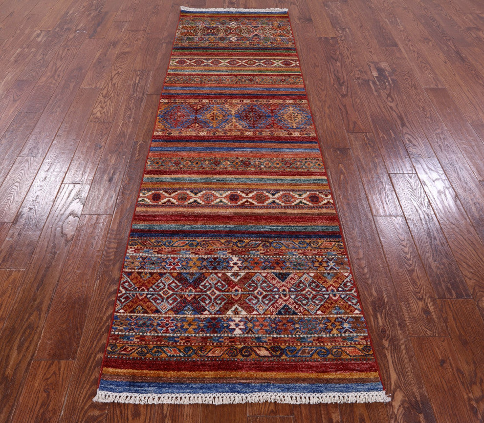 2' 7" X 8' 5" Runner Hand Knotted Super Kazak Khorjin Rug - Q12798