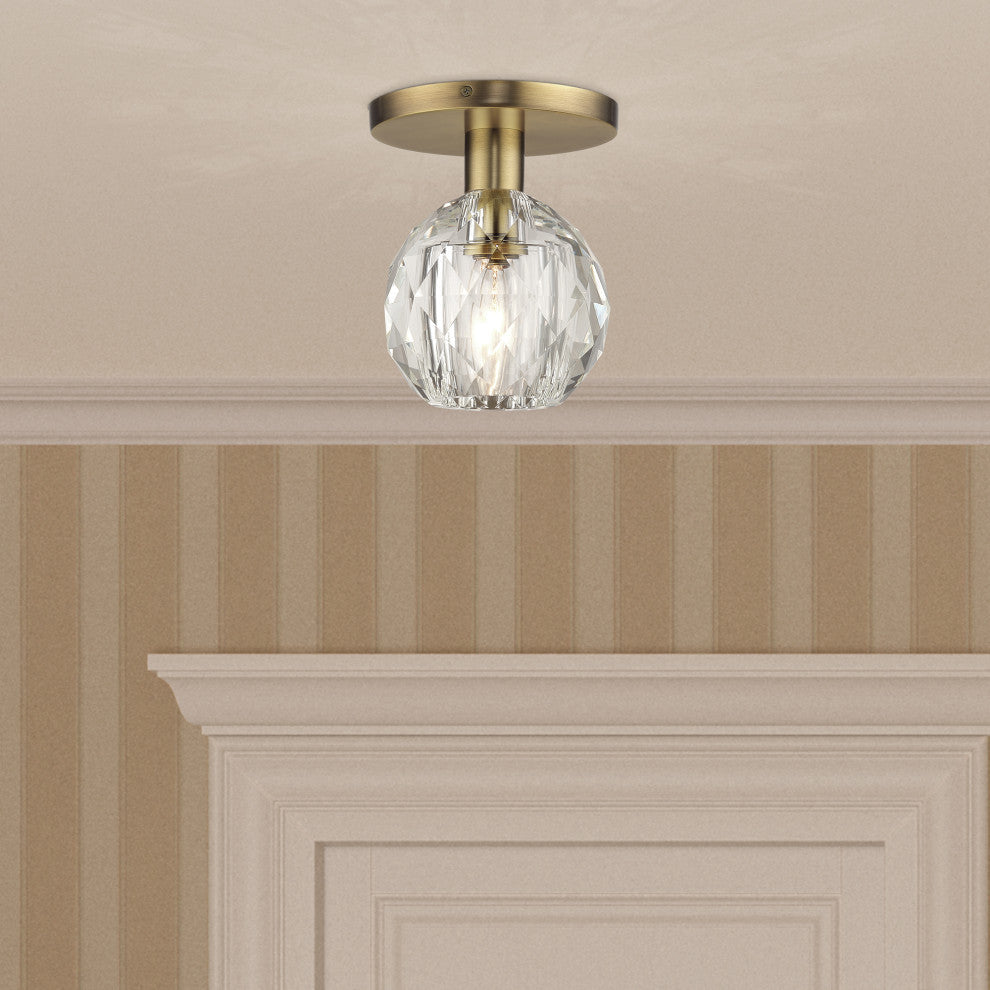 Whitfield 1-Light Natural Brass Crystal Semi-Flush