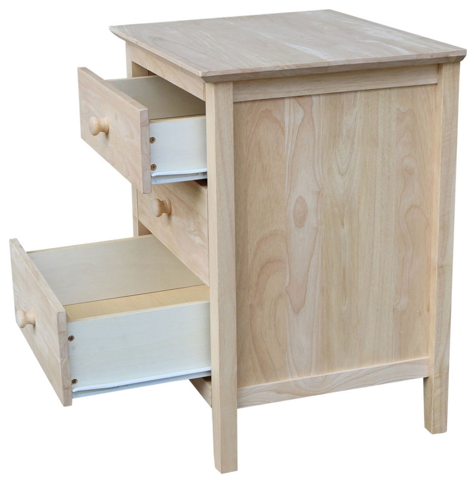 Solid Wood Nightstand With 3 Drawers