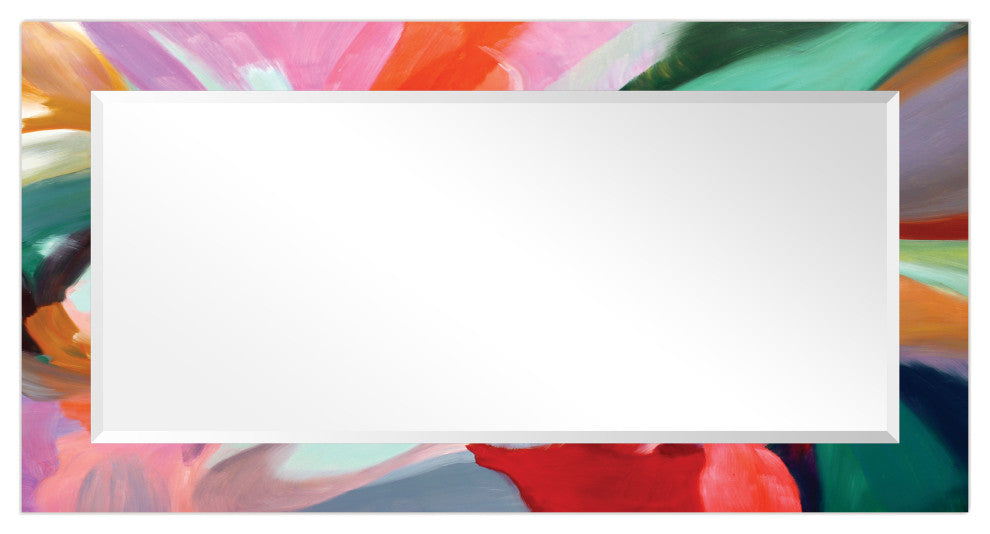 "Chaos" Beveled Mirror on Printed Abstarct Tempered Art Glass, 54x28"