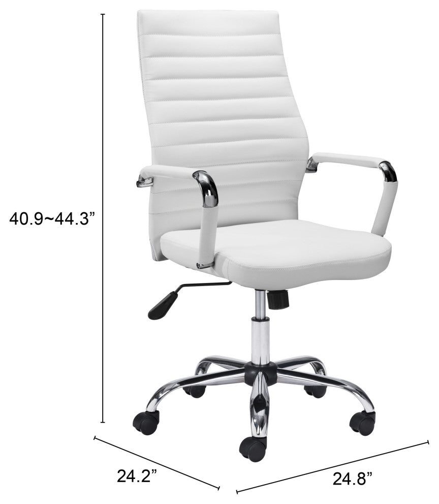 Computer Chair, Faux Vinyl Leather, Steel, White, Silver, Home Business Office