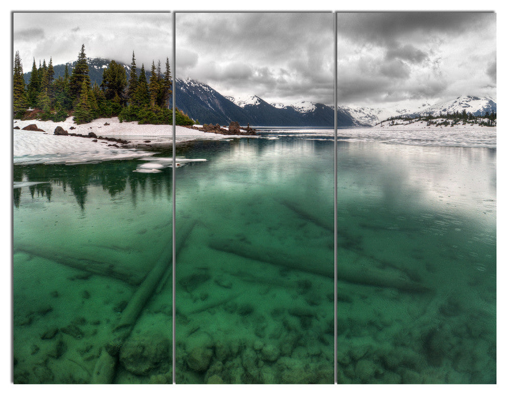 Crystal Clear Lake and Mountains, Landscape Canvas Art Print, 36x28, 3 Panels