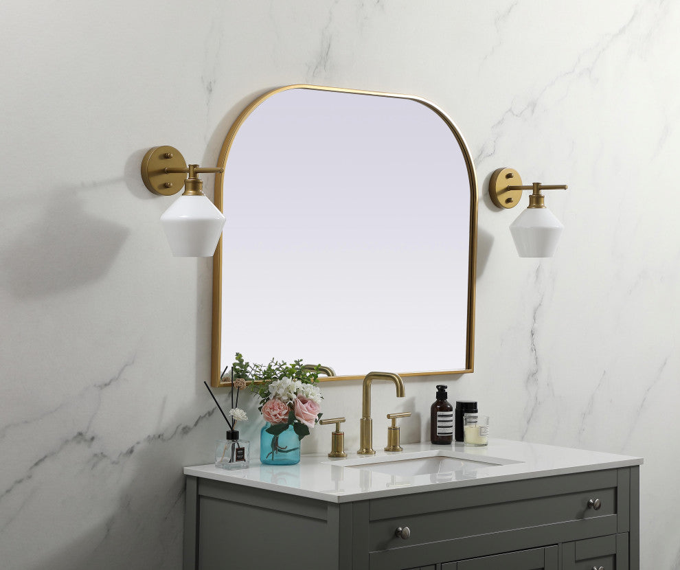 Metal Frame Arch Mirror 36X30 Inch, Brass