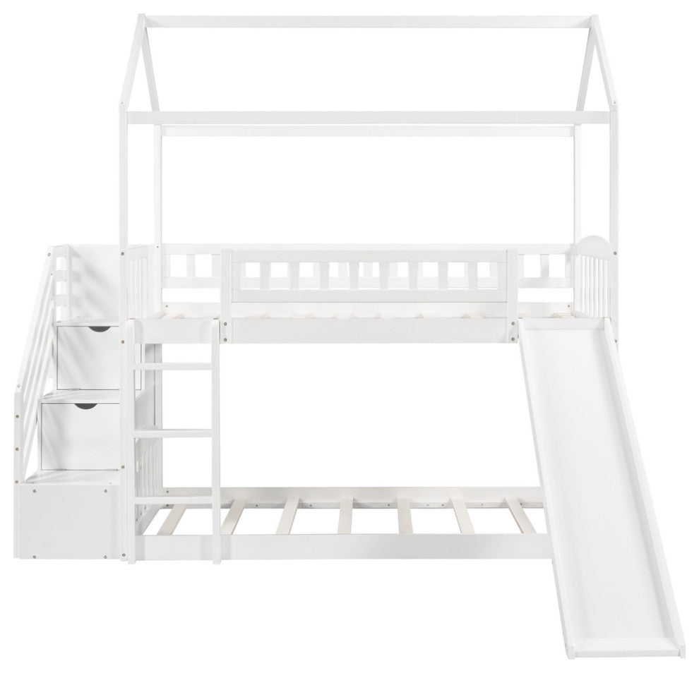 White Twin Over Twin Playhouse Styled Bunk Bed