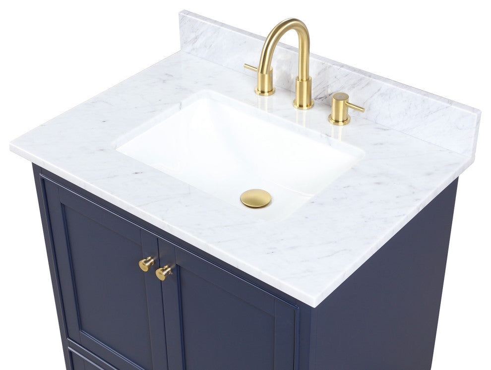 Freestanding Bathroom Vanity with Marble Countertop & Undermount Sink, Blue, 30'' W/ Sink
