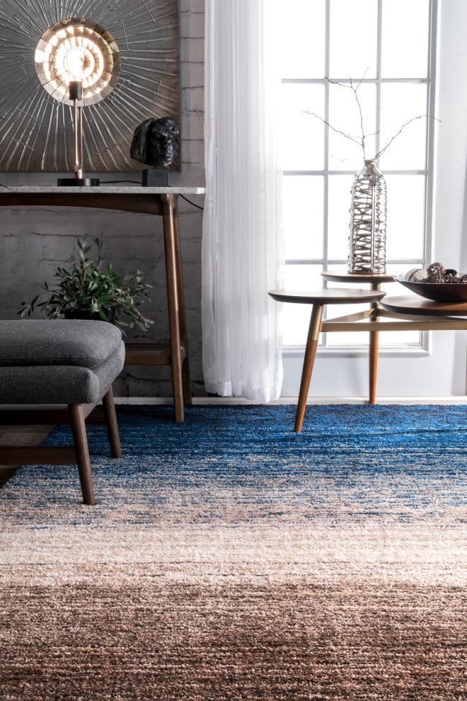 Nuloom Hand-Tufted Striped Shaggy Plush Shag Rug, Navy Multicolor 6'x9'
