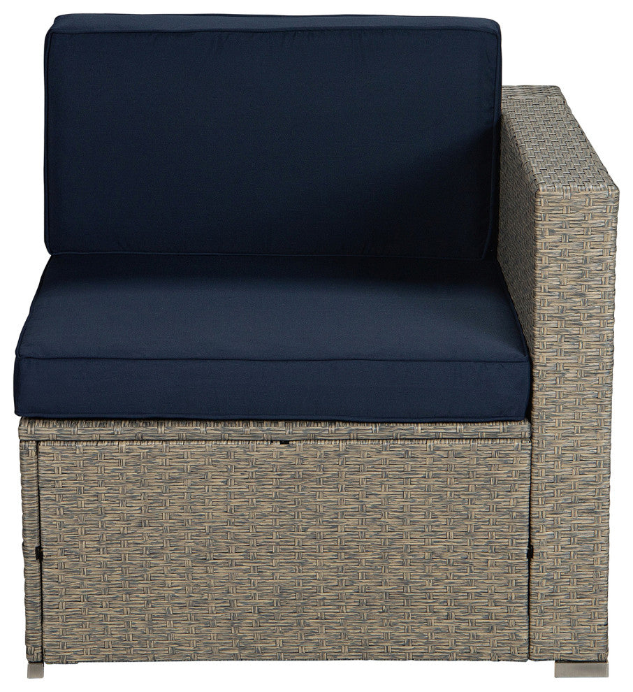 84" Wide Outdoor Wicker Reversible Patio Sectional With Cushions, Navy