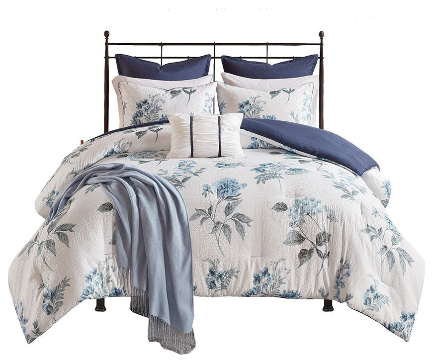 Madison Park Zennia Watercolor Flora 7-Piece Comforter Set, Blue