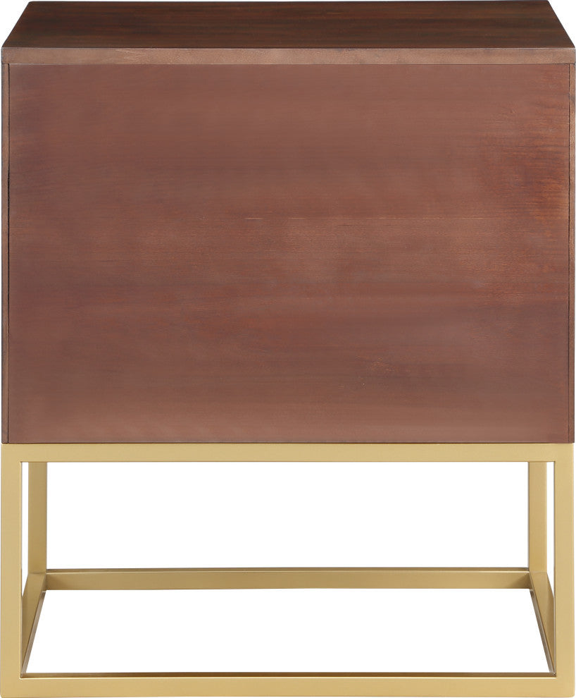Maxine Wood Nightstand With Durable Brushed Gold Metal Base, Dark Cherry Finish