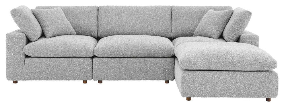 Commix Down Filled Overstuffed Boucle Fabric 4-Piece Sectional Sofa, Light Gray