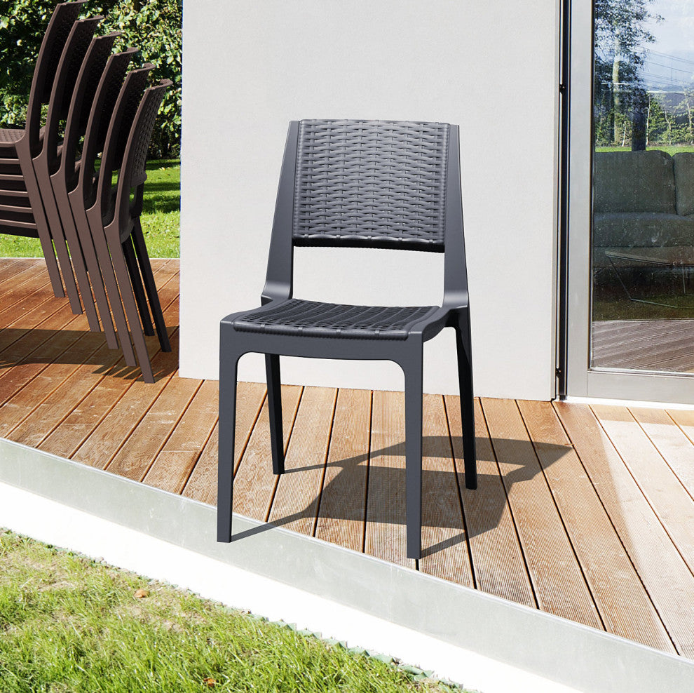 Verona Resin Wickerlook Dining Chair, Dark Gray
