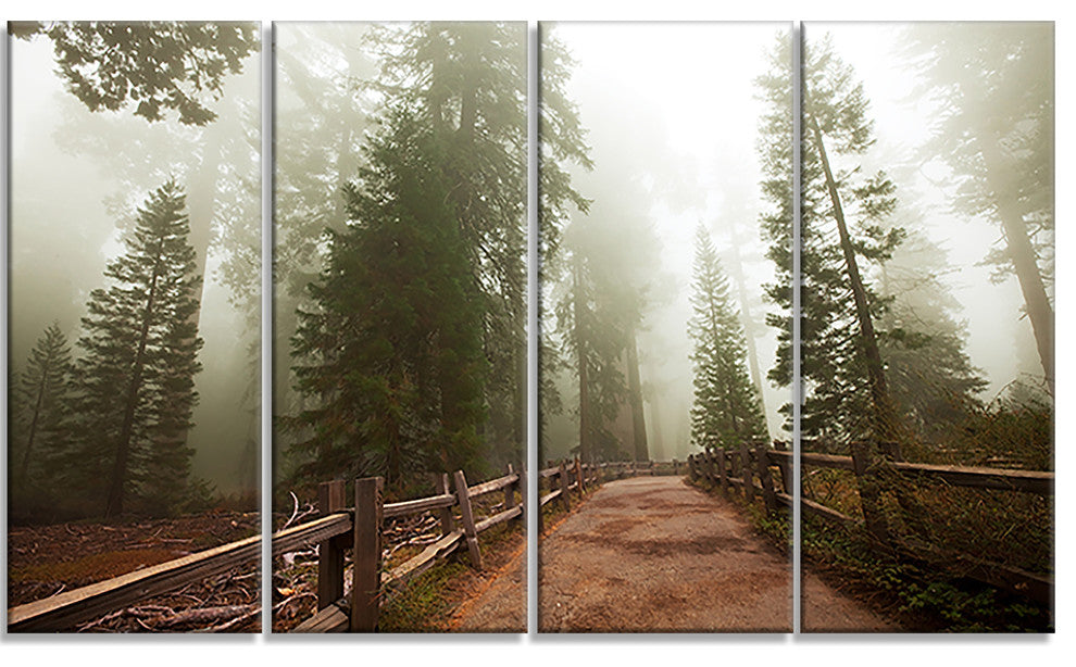 Foggy Sequoya National Park, Oversized Landscape Canvas Art, 48"x28", 4 Panels