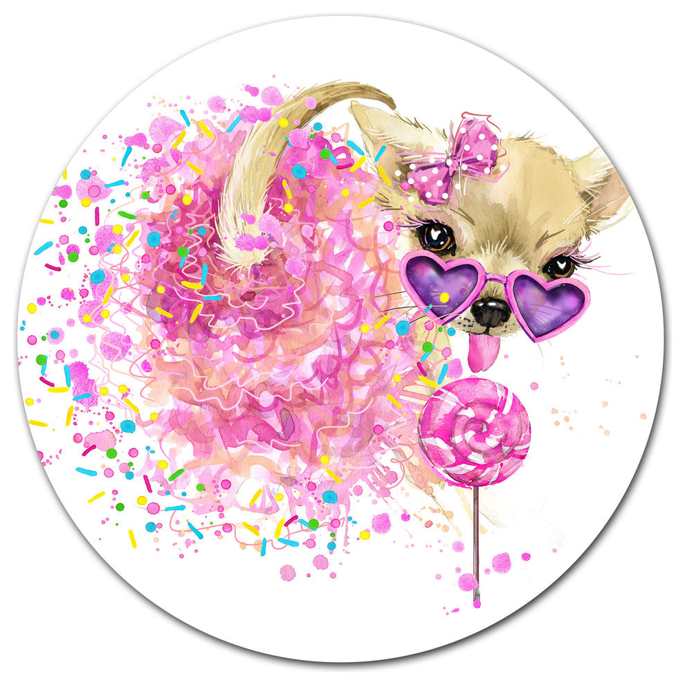 Sweet Pink Dog With Glasses, Animal Round Wall Art, 36"