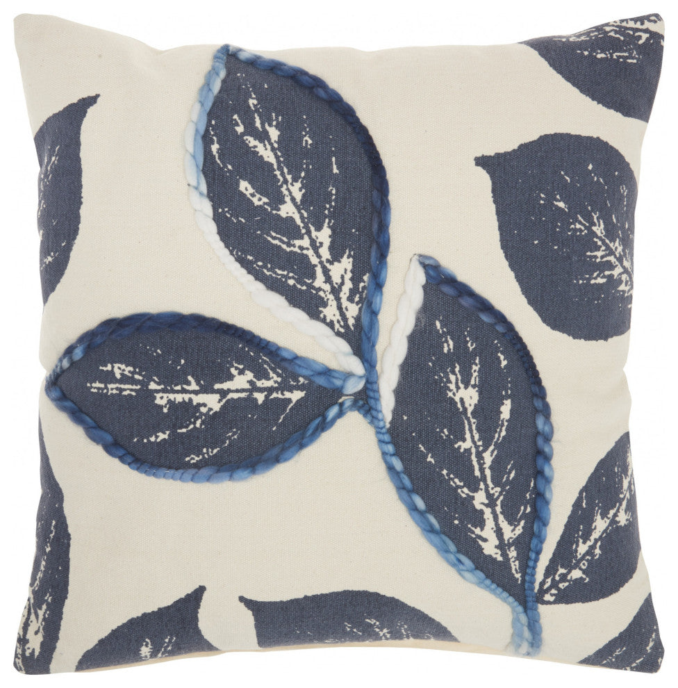 Floral Handcrafted Navy Accent Throw Pillow