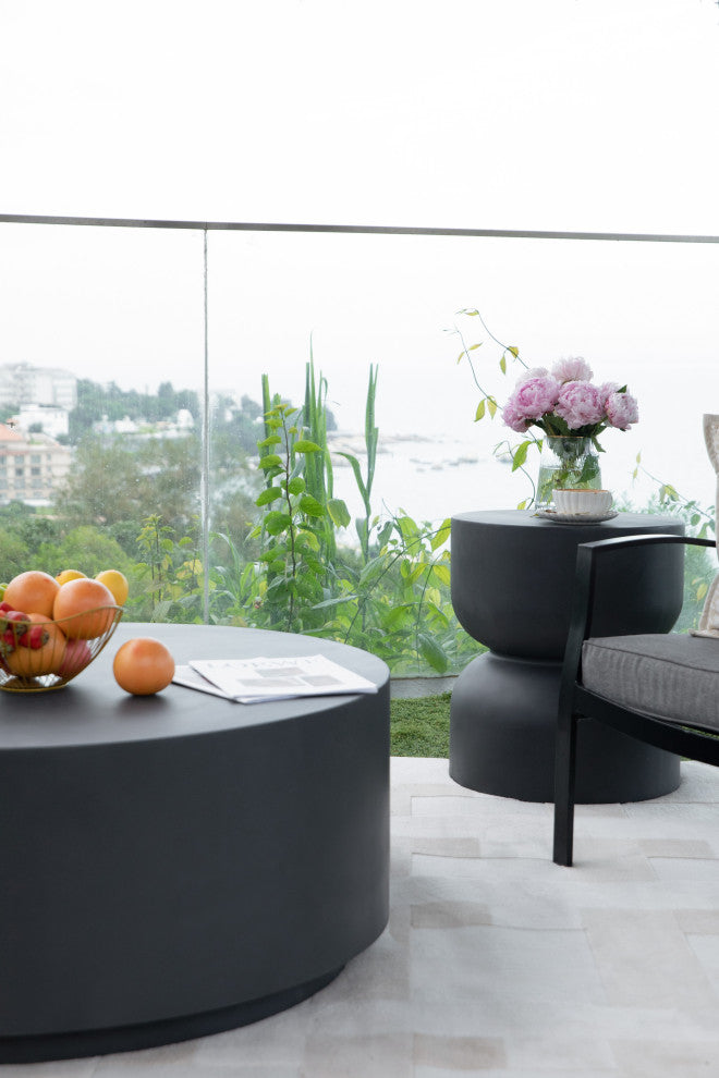 Rome 34" Round Concrete Coffee Table, Slate Black