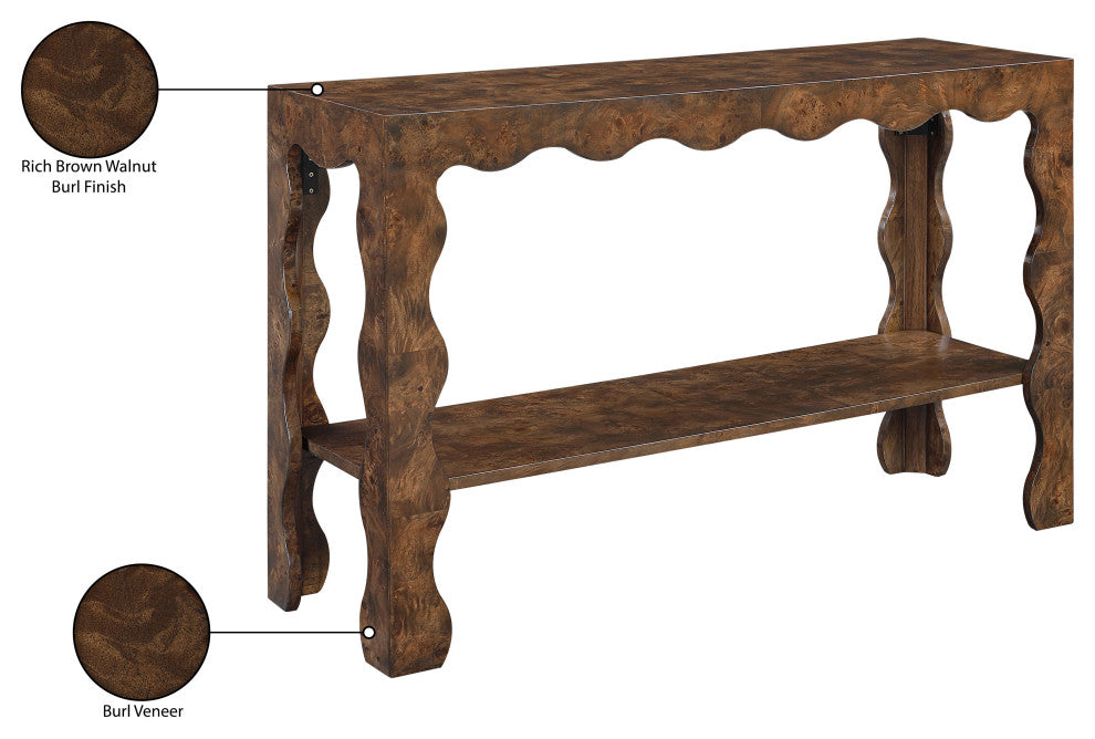 Vassa Burl Veneer Console Table, Brown