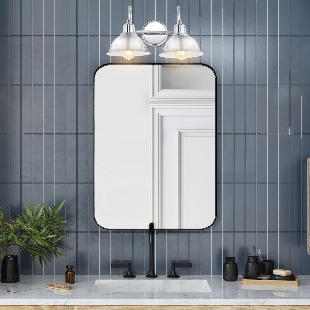 Frisco Farmhouse Industrial Iron LED Vanity, Chrome, 2-Light