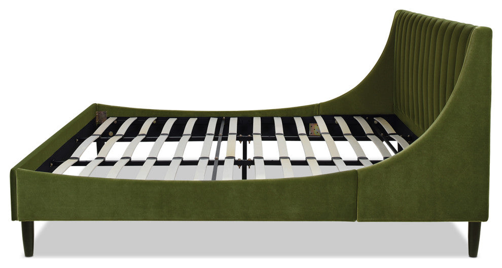 Aspen Modern Vertical Tufted Upholstered Platform Bed, Olive Green Performance Velvet, King