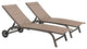 Adjustable Chaise Lounge Chair Outdoor Recliner with Wheels (Set of 2), Brown
