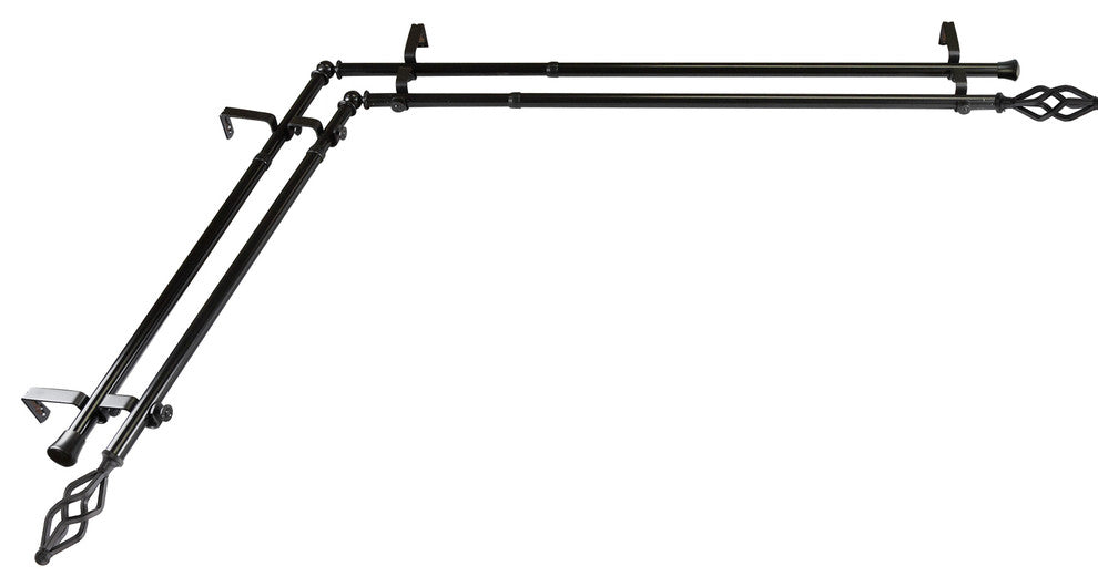 Vinci 13/16 inch Double Corner Window Curtain Rod, Black, 28-48"