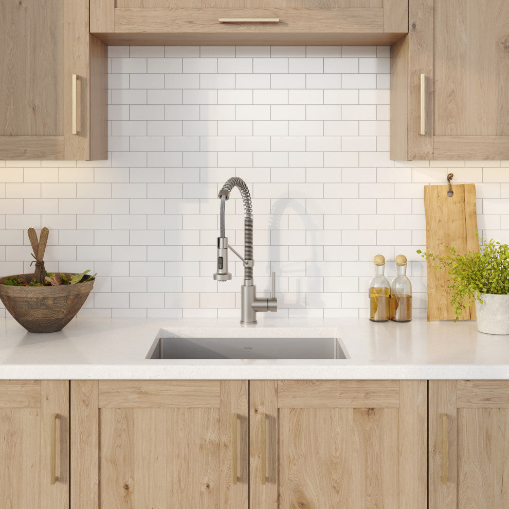 23" Undermount Stainless Steel Kitchen Sink, Pull-Down Faucet SS, Dispenser