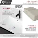 STYLISH 24" Rectangular Undermount Ceramic Bathroom Sink With 2 Overflow Finishe