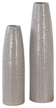 Tall Taupe Beige Vases, 2-Piece Set, Textured Ceramic Elegant Floor Table