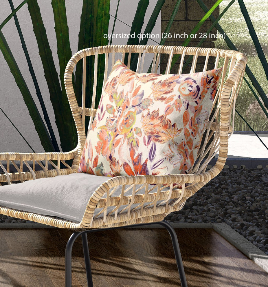 18" Peach Cream Florals Indoor Outdoor Zippered Throw Pillow