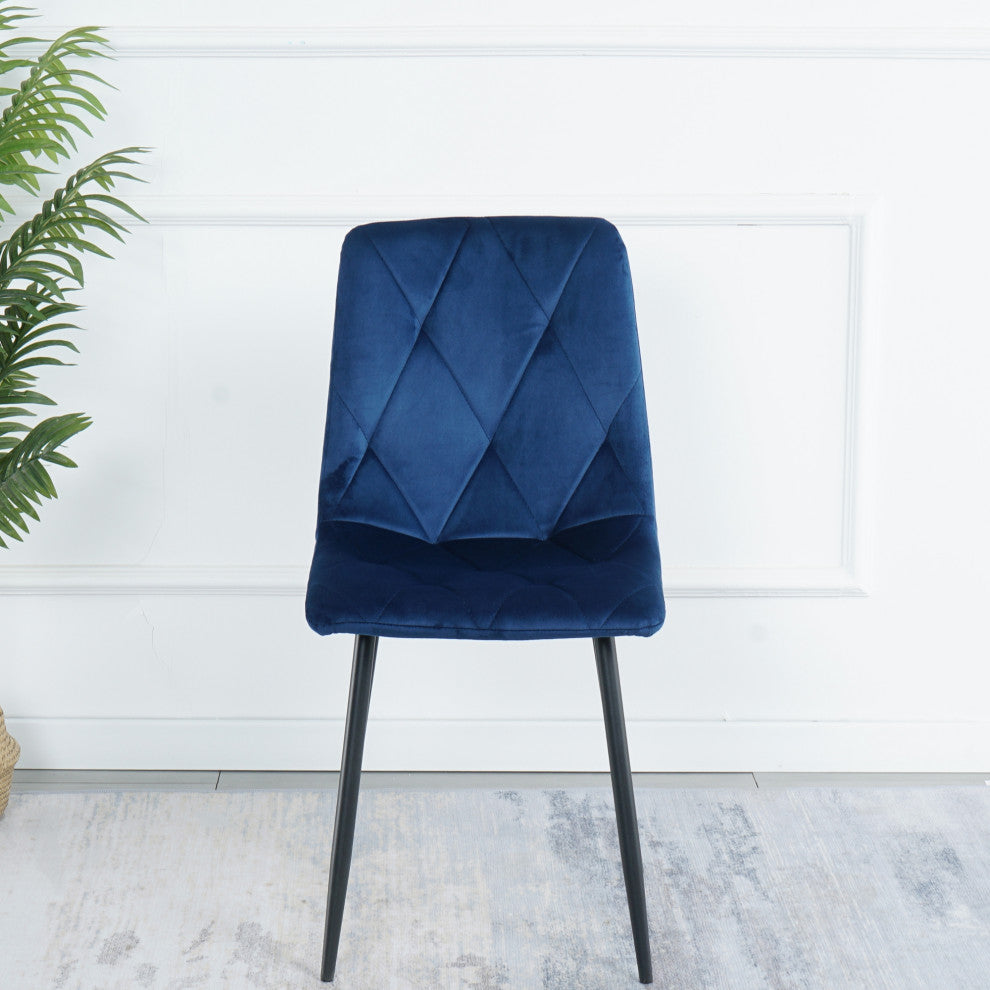 15 in.W Indoor Dining Velvet 4-Chair with Cushions and Metal Legs, Blue