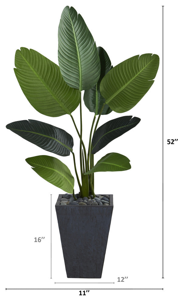 52" Travelers Palm Artificial Tree, Slate Planter