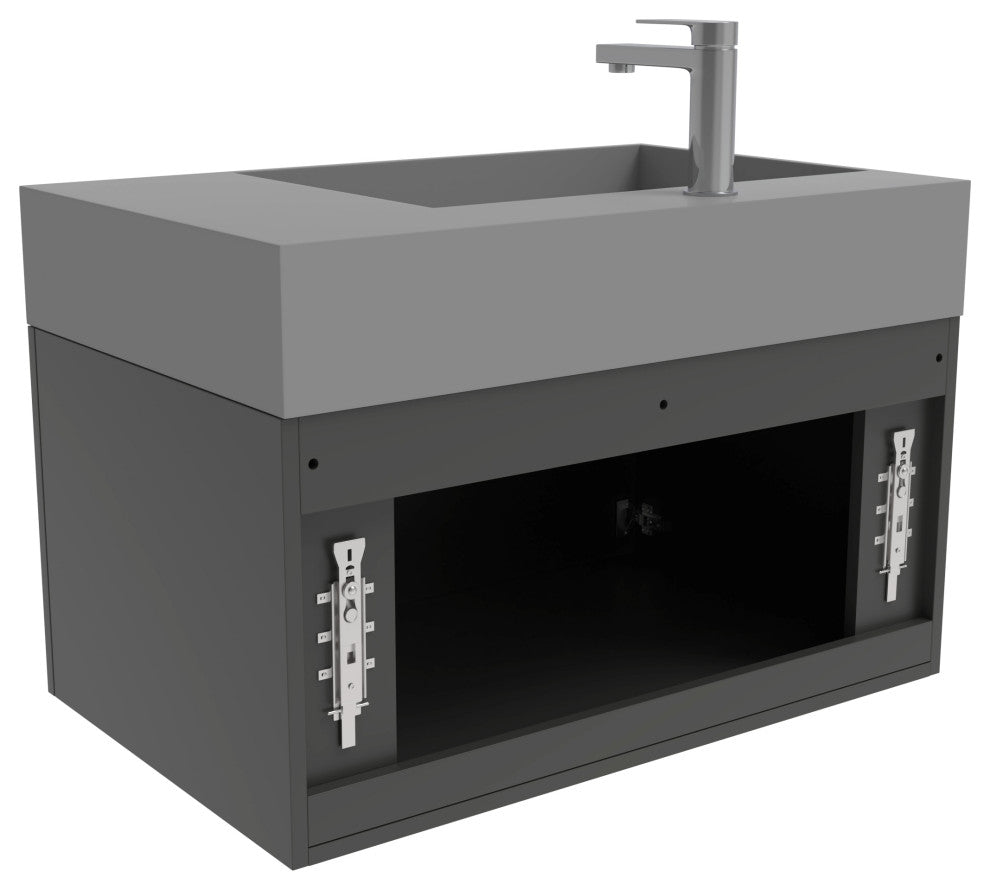 CastelloUSA Amazon 30" Left Wall Mounted Bathroom Vanity Set, Black, Gray Top, Brushed Nickel