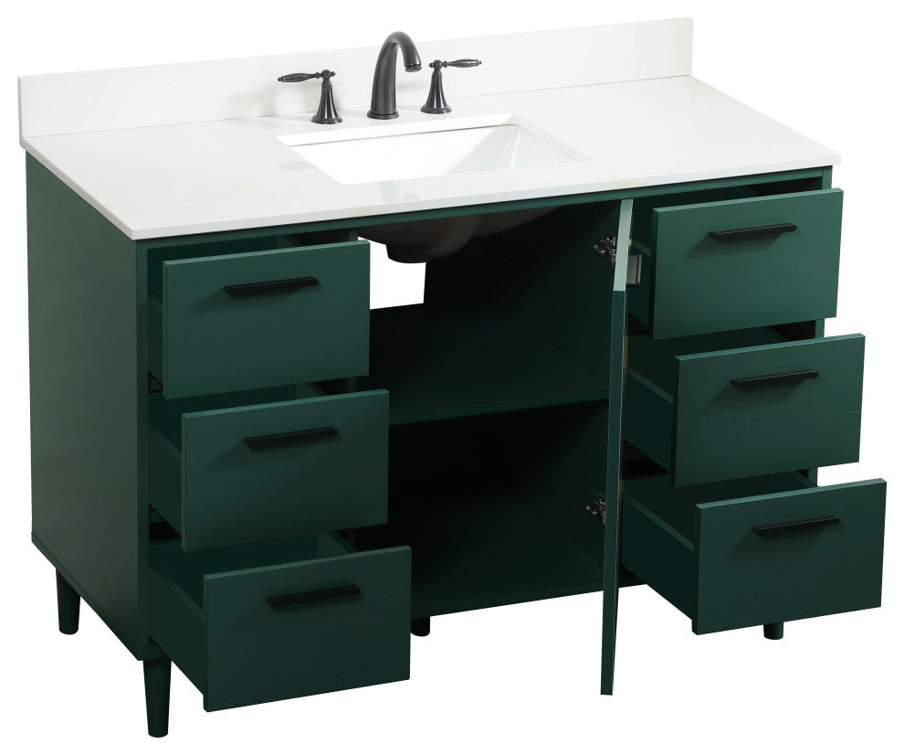 Home Living Modern Natural Oak-Light Bathroom Vanity, Green, 48"