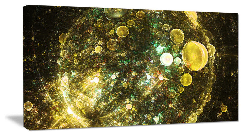 Yellow Spherical Planet Bubbles, Oversized Abstract Canvas Art Print, 60x28