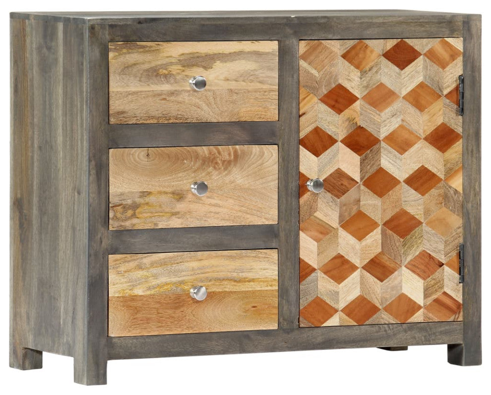 vidaXL Cabinet Kitchen Storage Console Table with Drawers Gray Solid Wood Mango