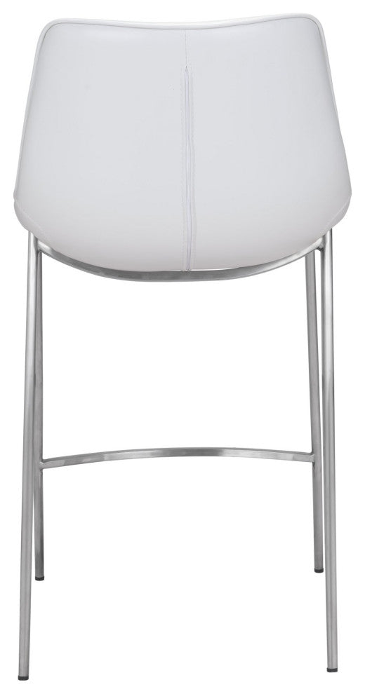 Counter Stool Chair, Set of 2, Faux Vinyl Leather, Steel, White, Silver, Cafe