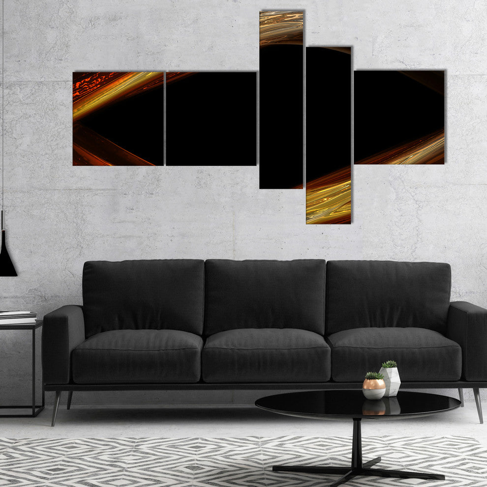 Red Golden Shapes in Black, Abstract Canvas art print, 60"x32", 5 panels
